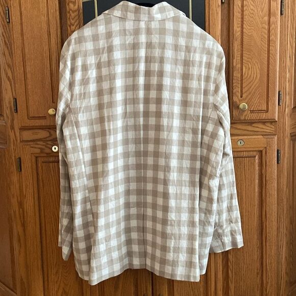 A new day Cream Beige Gingham Linen Blend Blazer - Picture 2 of 10